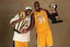 2000: Kobe Bryant #8 and Shaquille O''Neal#34 of the Los Angeles Lakers pose for a portrait with the Championship Trophy, and the MVP Trophy respectivly after defeating the Indiana Pacers in Game 6 of the NBA Finals at the Staples Center in Los Angeles,