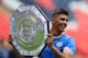 LONDON, ENGLAND - AUGUST 04: Rodri of Manchester City poses with the community shield during the FA Community Shield match between Liverpool and Manchester City at Wembley Stadium on August 4, 2019 in London, England. (Photo by Marc Atkins/Getty Images)