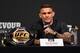 LAS VEGAS, NEVADA - JULY 05: UFC interim lightweight champion Dustin Poirier of the United States speaks to the media during the UFC seasonal press conference at T-Mobile Arena on July 5, 2019 in Las Vegas, Nevada. (Photo by Josh Hedges/Zuffa LLC/Zuffa L