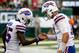 EAST RUTHERFORD, NJ - SEPTEMBER 8: John Brown #15 of the Buffalo Bills celebrates a touchdown with Josh Allen #17 against the New York Jets at MetLife Stadium on September 8, 2019 in East Rutherford, New Jersey. (Photo by Jeff Zelevansky/Getty Images)