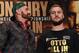 LAS VEGAS, NEVADA - SEPTEMBER 11: Boxers Tyson Fury (L) and Otto Wallin joke around as they pose during a news conference at MGM Grand Hotel & Casino on September 11, 2019 in Las Vegas, Nevada. The two will meet in a heavyweight bout on September 14 at T