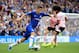 LONDON, ENGLAND - AUGUST 18: Christian Pulisic of Chelsea in action with Hamza Choudhury of Leicester City during the Premier League match between Chelsea FC and Leicester City at Stamford Bridge on August 18, 2019 in London, United Kingdom. (Photo by Mar