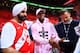 TORONTO, CANADA - JUNE 10: Toronto Raptors superfan Nav Bhatia and Soccer legend Patrice Evra attend Game Five of the NBA Finals against the Golden State Warriors on June 10, 2019 at Scotiabank Arena in Toronto, Ontario, Canada. NOTE TO USER: User express
