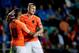 TALLINN, ESTONIA - SEPTEMBER 9: Memphis Depay of Holland celebrates 0-3 with Matthijs de Ligt of Holland during the EURO Qualifier match between Estonia v Holland at the Lillekula Stadium on September 9, 2019 in Tallinn Estonia (Photo by Eric Verhoeve