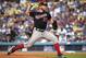 LOS ANGELES, CALIFORNIA - OCTOBER 09: Stephen Strasburg #37 of the Washington Nationals delivers against the Los Angeles Dodgers in the first inning of game five of the National League Division Series at Dodger Stadium on October 09, 2019 in Los Angeles,