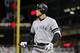 MINNEAPOLIS, MINNESOTA - OCTOBER 07: Aaron Judge #99 of the New York Yankees reacts after striking out against the Minnesota Twins in the third inning in game three of the American League Division Series at Target Field on October 07, 2019 in Minneapolis,