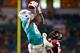 MIAMI, FL - AUGUST 08: Preston Williams #82 of the Miami Dolphins makes the catch in the third quarter during a preseason game against the Atlanta Falcons at Hard Rock Stadium on August 8, 2019 in Miami, Florida. (Photo by Mark Brown/Getty Images)