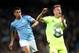 MANCHESTER, ENGLAND - OCTOBER 01: Dani Olmo of GNK Dinamo Zagreb reacts to a tackle from Joao Cancelo of Manchester City during the UEFA Champions League group C match between Manchester City and Dinamo Zagreb at Etihad Stadium on October 01, 2019 in Man
