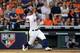 HOUSTON, TEXAS - OCTOBER 19: Jose Altuve #27 of the Houston Astros hits a walk-off two-run home run to win game six of the American League Championship Series 6-4 against the New York Yankees at Minute Maid Park on October 19, 2019 in Houston, Texas. (Ph