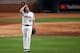 HOUSTON, TEXAS - OCTOBER 22: Gerrit Cole #45 of the Houston Astros reacts after allowing a two-RBI double to Juan Soto (not pictured) of the Washington Nationals during the fifth inning in Game One of the 2019 World Series at Minute Maid Park on October