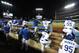 LOS ANGELES, CALIFORNIA - OCTOBER 09: The Los Angeles Dodgers look on from the dug out during the tenth inning en route to losing to the Washington Nationals 7-3 in game five and the National League Division Series at Dodger Stadium on October 09, 2019 in