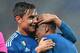 Juventus' Brazilian forward Douglas Costa celebrates with Juventus' Argentine forward Paulo Dybala after scoring a goal during the UEFA Champions League group D football match between FC Lokomotiv Moscow and Juventus at Moscow's RZD Arena stadium on Novem