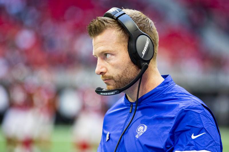 ATLANTA, GA - OCTOBER 20: Head coach Sean McVay of the Los Angeles Rams looks on during the second half of a game against the Atlanta Falcons at Mercedes-Benz Stadium on October 20, 2019 in Atlanta, Georgia. (Photo by Carmen Mandato/Getty Images)