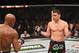 LAS VEGAS, NV - JANUARY 31: (R-L) Nick Diaz taunts Anderson Silva of Brazil in their middleweight bout during the UFC 183 event at the MGM Grand Garden Arena on January 31, 2015 in Las Vegas, Nevada. (Photo by Josh Hedges/Zuffa LLC/Zuffa LLC via Getty I