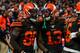 DENVER, CO - NOVEMBER 3: Jarvis Landry #80 and Odell Beckham #13 of the Cleveland Browns celebrate after a fourth quarter Landry touchdown against the Denver Broncos at Empower Field at Mile High on November 3, 2019 in Denver, Colorado. (Photo by Dustin