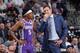 SACRAMENTO, CA - OCTOBER 30: Head coach Luke Walton of the Sacramento Kings coaches De'Aaron Fox #5 during the game against the Charlotte Hornets on October 30, 2019 at Golden 1 Center in Sacramento, California. NOTE TO USER: User expressly acknowledges a