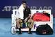 LONDON, ENGLAND - NOVEMBER 16: Roger Federer of Switzerland looks on as he sits down during a change of ends in his semi-final singles match against Stefanos Tsitsipas of Greece during Day Seven of the Nitto ATP World Tour Finals at The O2 Arena on Novemb