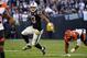 OAKLAND, CALIFORNIA - NOVEMBER 17: Darren Waller #83 of the Oakland Raiders runs the ball during the second half against the Cincinnati Bengals at RingCentral Coliseum on November 17, 2019 in Oakland, California. (Photo by Daniel Shirey/Getty Images)
