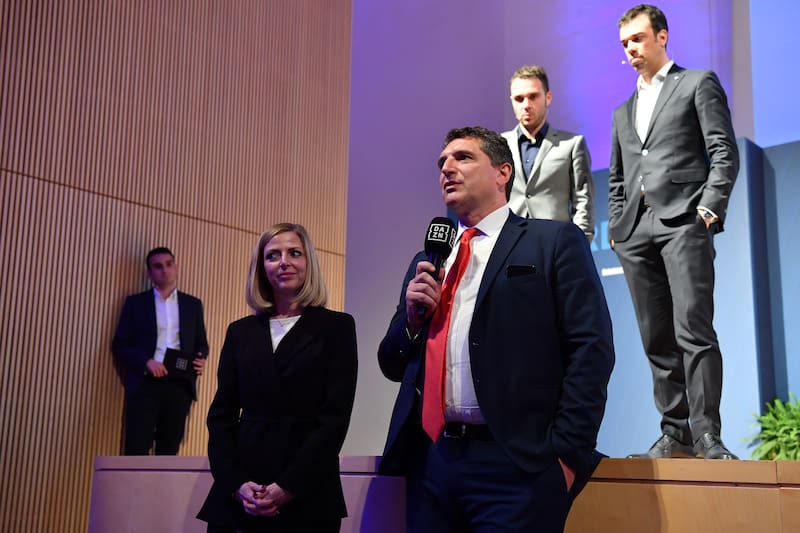 ROME, ITALY - MAY 14: Luigi De Siervo (R) attends during the A-Words at Ara Pacis on May 14, 2019 in Rome, Italy. (Photo by Valerio Pennicino/Getty Images for Lega Serie A)