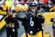 PITTSBURGH, PA - DECEMBER 01: Devlin Hodges #6 of the Pittsburgh Steelers drops back to pass in the second quarter during the game against the Cleveland Browns at Heinz Field on December 1, 2019 in Pittsburgh, Pennsylvania. (Photo by Justin Berl/Getty Ima