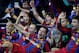 (L-R) Ibrahim Affelay,Andre Iniesta,Xavi Hernandez,Lionel Messi,Daniel Alves,Pique Celebrate with the trophy after the UEFA Champions League final between FC Barcelona and Manchester United FC at Wembley Stadium on May 28, 2011 in London, England. (Photo