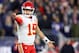 FOXBOROUGH, MASSACHUSETTS - DECEMBER 08: Patrick Mahomes #15 of the Kansas City Chiefs disputes a call during the game against the New England Patriot at Gillette Stadium on December 08, 2019 in Foxborough, Massachusetts. (Photo by Maddie Meyer/Getty Ima