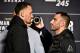 LAS VEGAS, NEVADA - DECEMBER 12: (L-R) Max Holloway and Alexander Volkanovski of Australia face off during the UFC 245 Ultimate Media Day at the Red Rock Casino Resort on December 12, 2019 in Las Vegas, Nevada. (Photo by Chris Unger/Zuffa LLC via Getty I