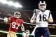 SANTA CLARA, CALIFORNIA - DECEMBER 21: Defensive end Nick Bosa #97 of the San Francisco 49ers celebrates an incomplete pass in the end zone after pressuring quarterback Jared Goff #16 of the Los Angeles Rams at Levi's Stadium on December 21, 2019 in Sant