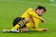 DORTMUND, GERMANY - DECEMBER 17: (BILD ZEITUNG OUT) Mats Hummels of Dortmund on the ground during the Bundesliga match between Borussia Dortmund and RB Leipzig at Signal Iduna Park on December 17, 2019 in Dortmund, Germany. (Photo by TF-Images/Getty Image