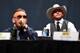 LAS VEGAS, NEVADA - SEPTEMBER 04: (R-L) UFC lightweight title challenger Donald 'Cowboy' Cerrone exchanges words with UFC interim featherweight champion Conor McGregor during the UFC's Go Big launch event inside MGM Grand Garden Arena on September 4, 201
