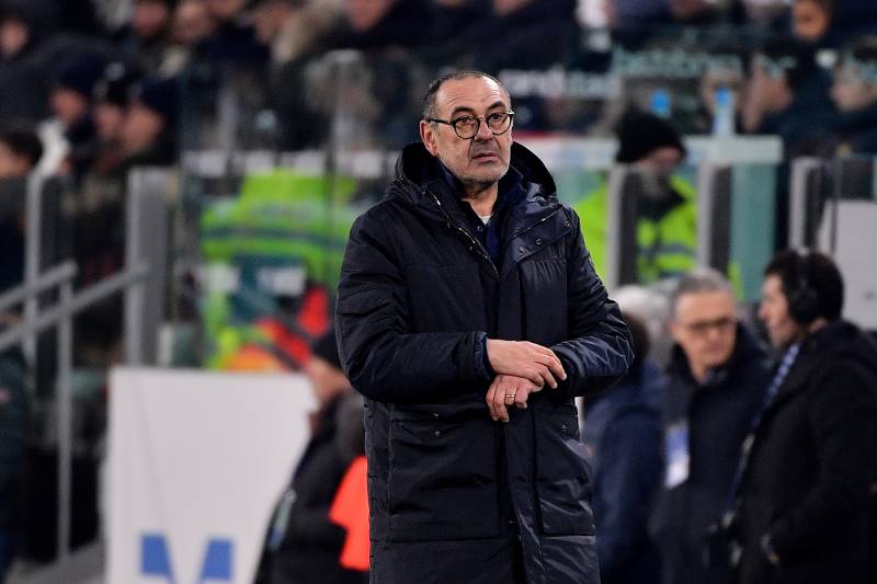 TURIN, ITALY - JANUARY 22: Coach Maurizio Sarri of Juventus  during the Italian Coppa Italia  match between Juventus v AS Roma at the Allianz Stadium on January 22, 2020 in Turin Italy (Photo by Mattia Ozbot/Soccrates/Getty Images)