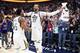 SALT LAKE CITY, UT - JANUARY 25: Donovan Mitchell #45 of the Utah Jazz and Rudy Gobert #27 of the Utah Jazz celebrate after a win against the Dallas Mavericks on January 25, 2020 at vivint.SmartHome Arena in Salt Lake City, Utah. NOTE TO USER: User expres