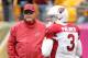 PITTSBURGH, PA - OCTOBER 18: Head Coach Bruce Arians of the of the Arizona Cardinals and Carson Palmer #3 look on before the game against the Pittsburgh Steelers at Heinz Field on October 18, 2015 in Pittsburgh, Pennsylvania. (Photo by Gregory Shamus/Ge