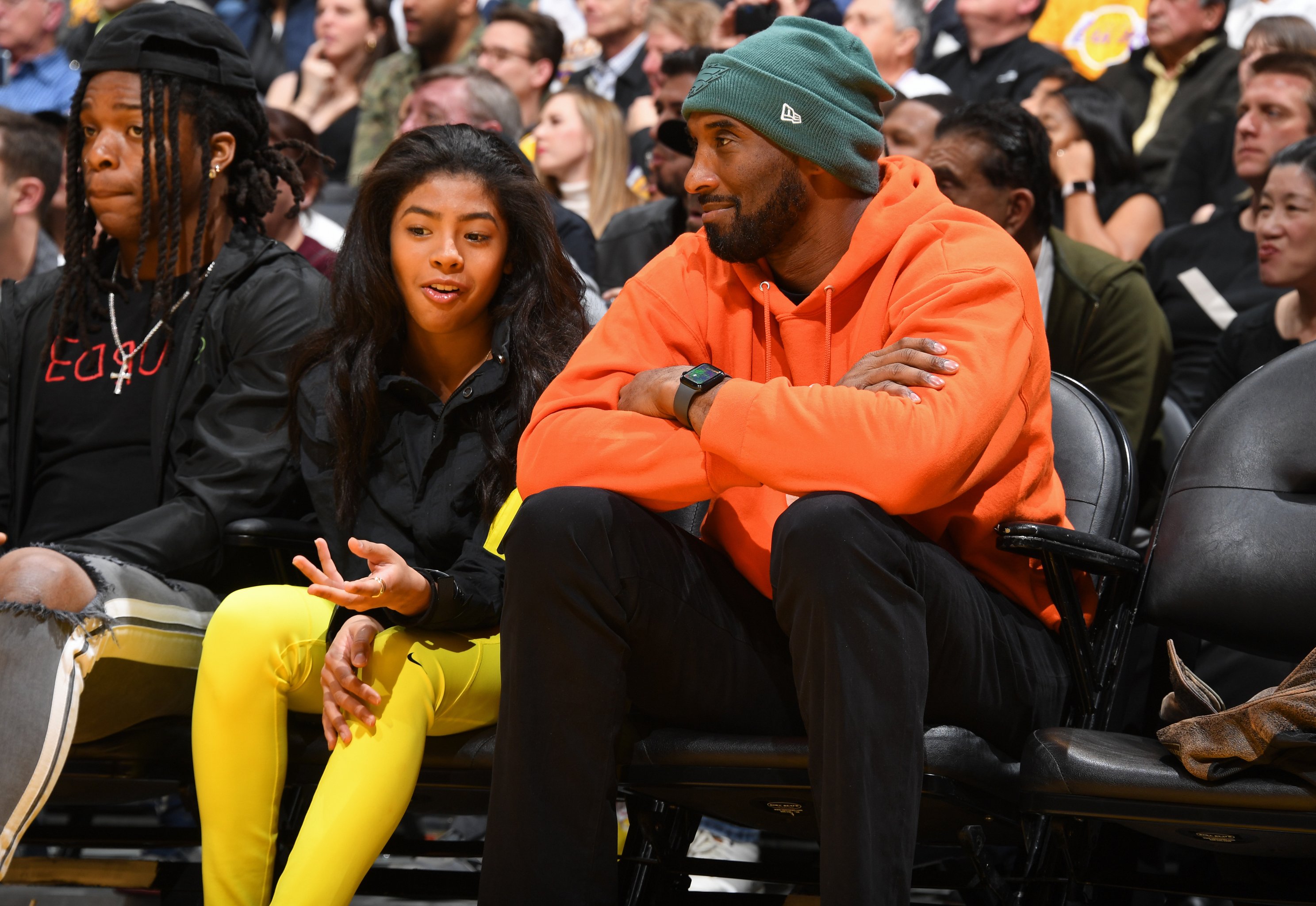 Kobe Bryant and daughter Gianna sit courtside to watch Los Angeles Lakers  game at Staples Center