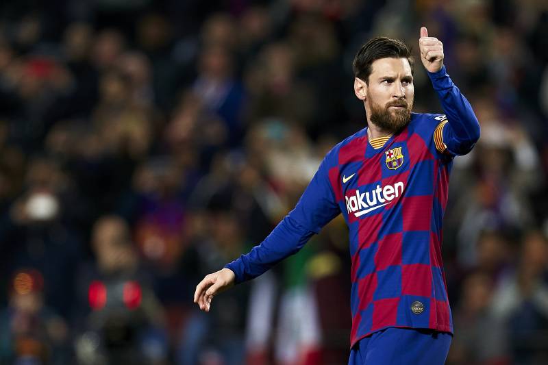 BARCELONA, SPAIN - MARCH 07: Lionel Messi of FC Barcelona celebrates his team's first goal during the Liga match between FC Barcelona and Real Sociedad at Camp Nou on March 07, 2020 in Barcelona, Spain. (Photo by Pedro Salado/Quality Sport Images/Getty Im