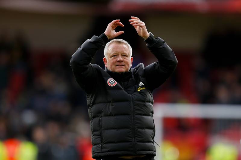SHEFFIELD, ENGLAND - FEBRUARY 22: Chris Wilder   the Manager / Head Coach of Sheffield United applauds fans after the Premier League match between Sheffield United and Brighton & Hove Albion at Bramall Lane on February 22, 2020 in Sheffield, United Kingdo
