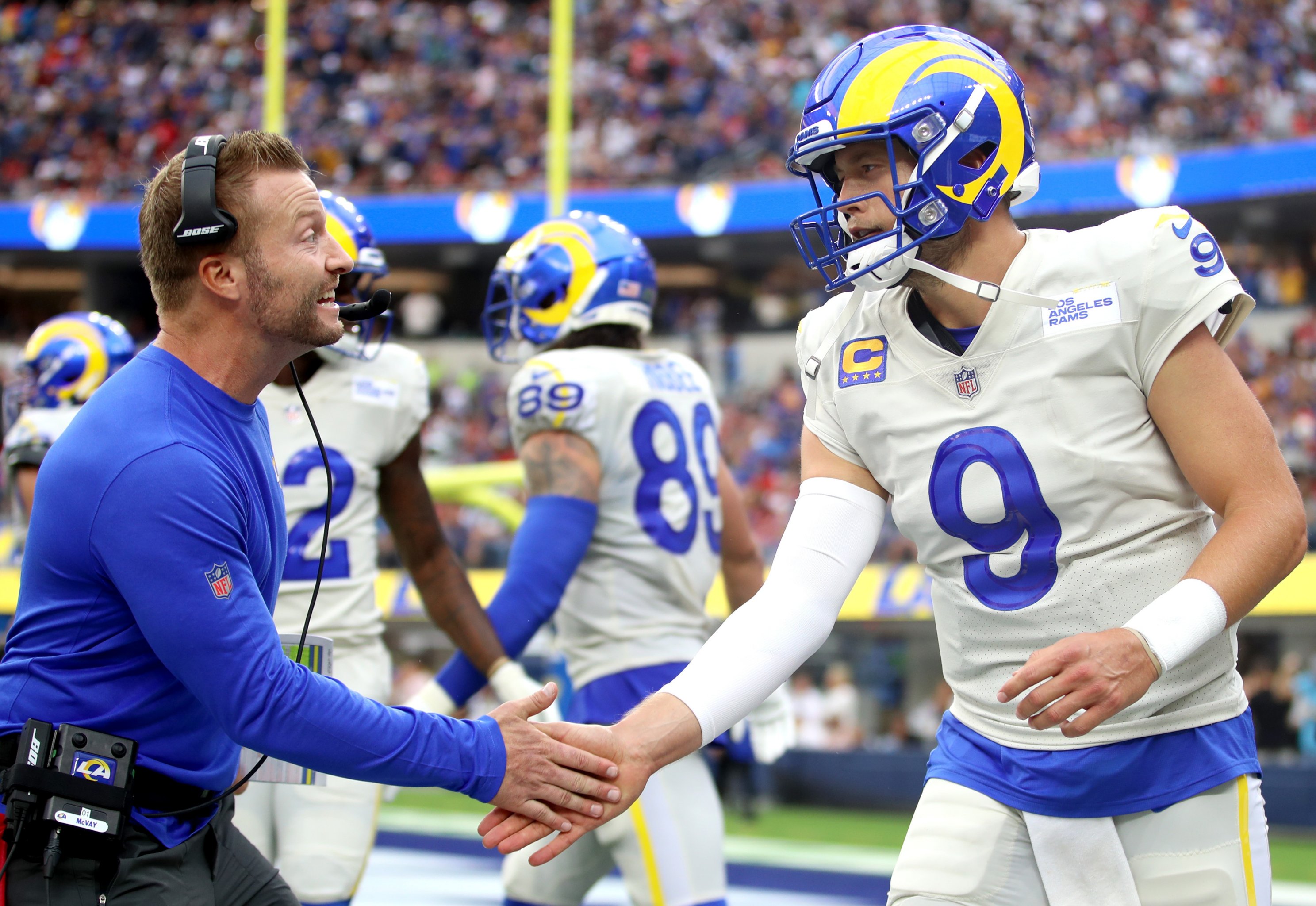 ESPN - Matthew Stafford has 9 Pass TD, tied with Kurt Warner (1999) for the  most ever by a Los Angeles Rams QB in their first three games of a season.  That