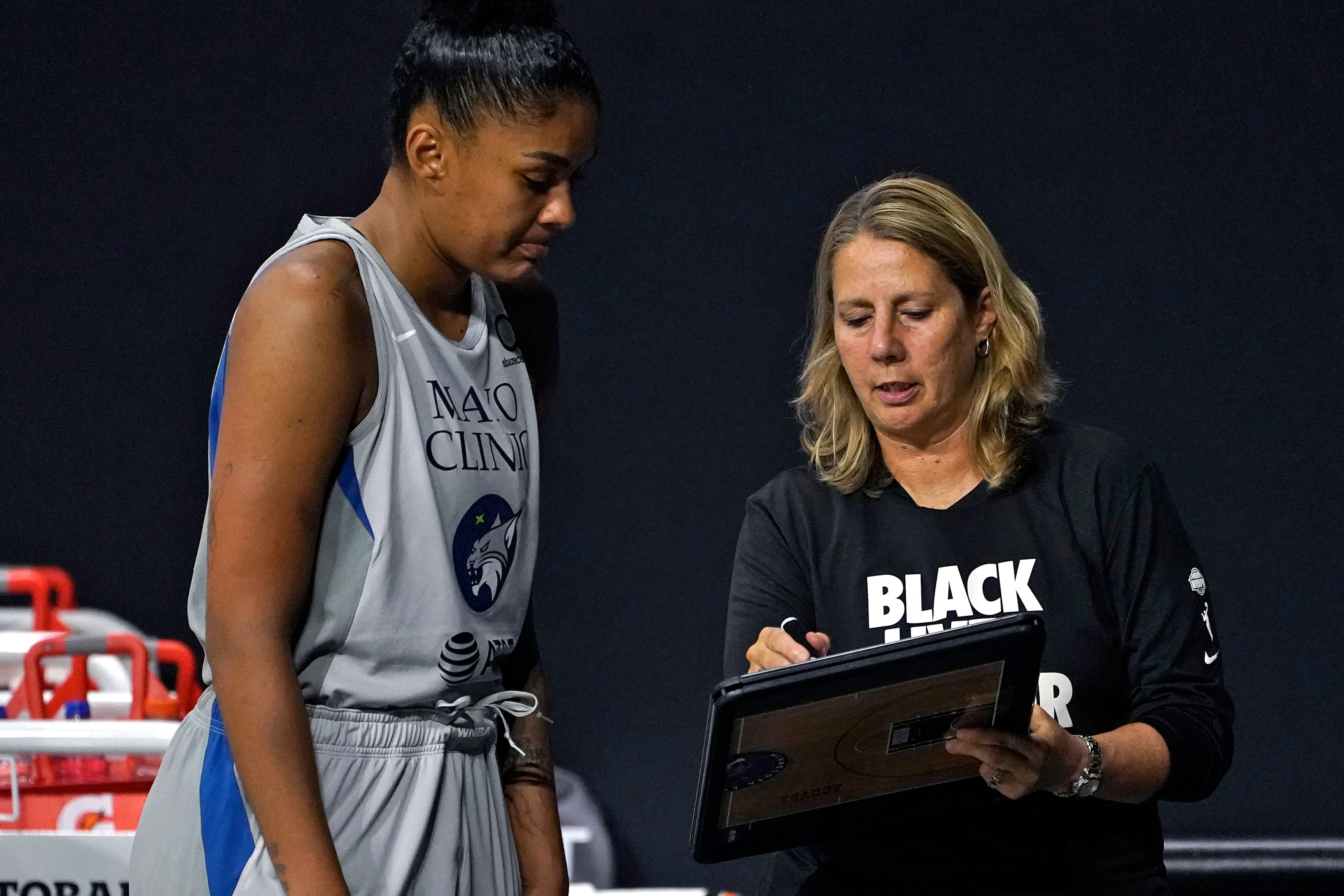 Minnesota Lynx head coach Cheryl Reeve, right, advises one of her players. Reeve has been vocal about the WNBA needing more female head coaches. Minnesota Lynx head coach Cheryl Reeve, right, advises one of her players. Reeve has been vocal about the WNBA needing more female head coaches.