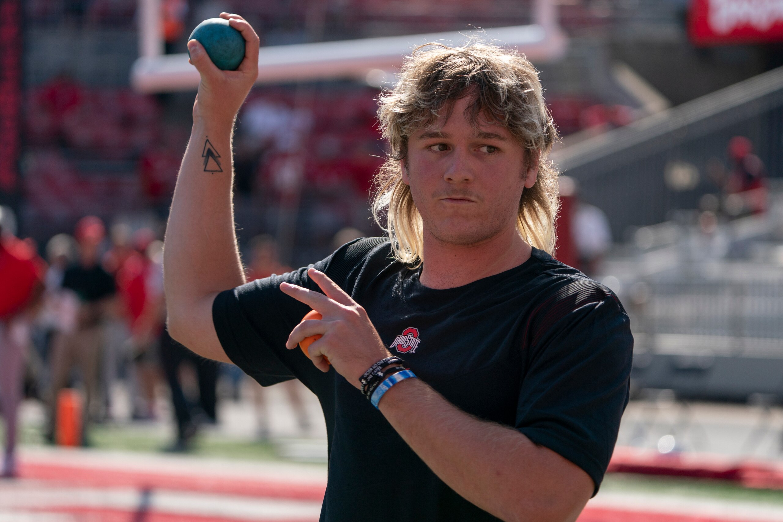 COLUMBUS, OH - SEPTEMBER 11: Quarterback Quinn Ewers #3 of the Ohio State Buckeyes warming up before the game between the Ohio State Buckeyes and the Oregon Ducks at Ohio Stadium in Columbus, Ohio on September 11, 2021. (Photo by Jason Mowry/Icon Sportswi