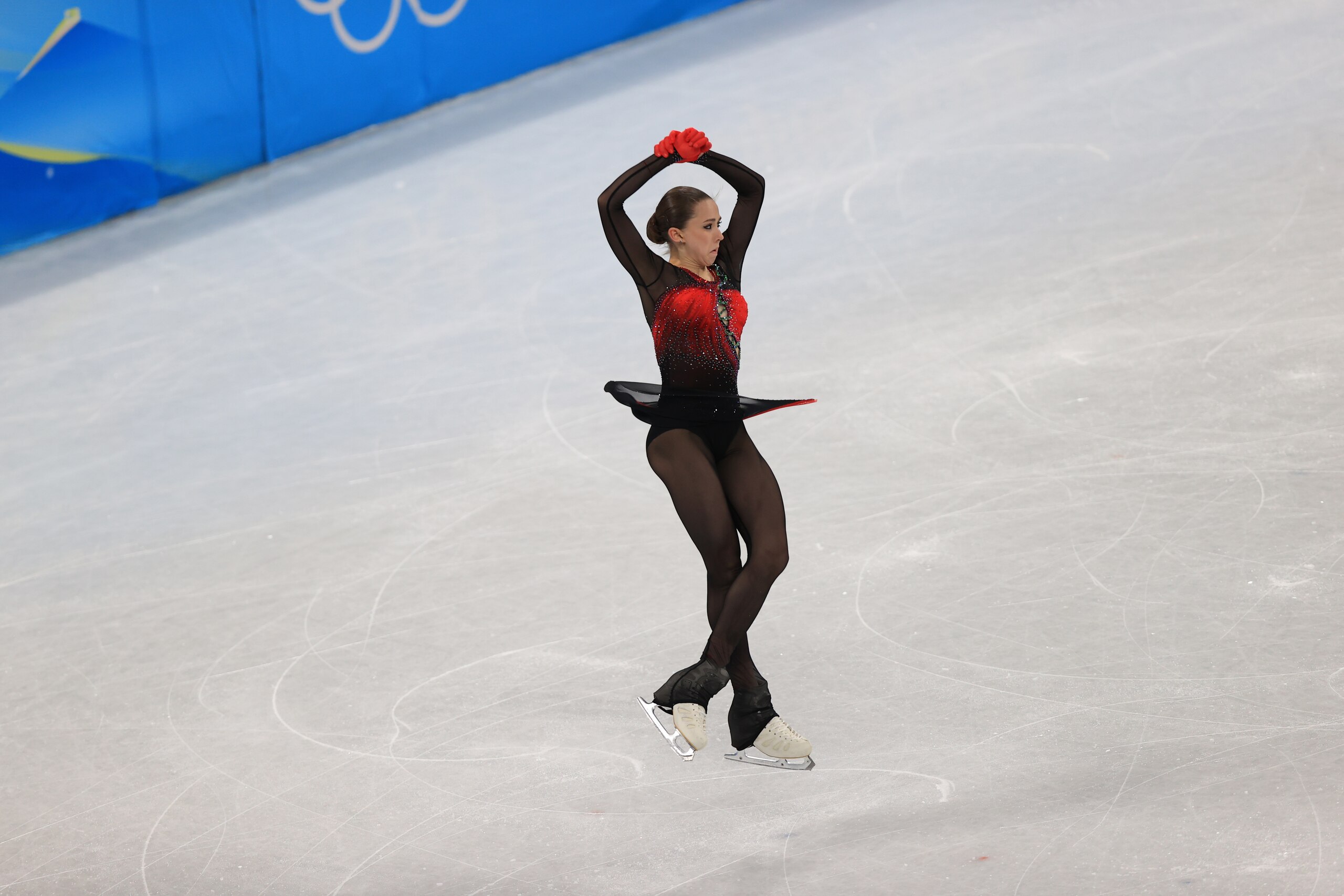 ROC's Kamila Valieva performs during the team competition in Beijing, where she become the first female skater to land a quad at an Olympics.