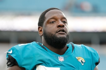 JACKSONVILLE, FL - NOVEMBER 28: Jacksonville Jaguars offensive tackle Cam Robinson (74) during the game between the Atlanta Falcons and the Jacksonville Jaguars on November 28, 2021 at TIAA Bank Field in Jacksonville, Fl. (Photo by David Rosenblum/Icon Sp