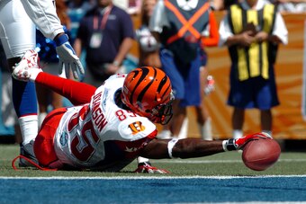 Cincinnati Bengals wide receiver Chad Johnson stretches for the goal line Feb. 10, 2007 in the first quarter of  the 2007 Pro Bowl at Kapolei, Hawaii. (Photo by Al Messerschmidt/Getty Images)