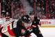 OTTAWA, ON - DECEMBER 27: Erik Karlsson #65 of the Ottawa Senators cuts between Josh Gorges #26 and David Deshamais #51 of the Montreal Canadiens as he takes the puck hard to the net in a game at Scotiabank Place on December 27, 2011 in Ottawa, Canada. (Photo by Phillip MacCallum/Getty Images)