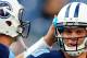 NASHVILLE, TN - AUGUST 13: Matt Hasslbeck #8 of the Tennessee Titans offers encouragement to teammate Jake Locker #10 before a preseason game against the Minnesota Vikings at LP Field on August 13, 2011 in Nashville, Tennessee. (Photo by Grant Halverson/Getty Images)