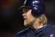 ST LOUIS, MO - OCTOBER 14: Corey Hart #1 of the Milwaukee Brewers looks on against the St. Louis Cardinals during Game Five of the National League Championship Series at Busch Stadium on October 14, 2011 in St Louis, Missouri. (Photo by Jamie Squire/Getty Images)