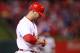 ST LOUIS, MO - OCTOBER 27: Matt Holliday #7 of the St. Louis Cardinals reacts after injuring his finger during Game Six of the MLB World Series against the Texas Rangers at Busch Stadium on October 27, 2011 in St Louis, Missouri. (Photo by Ezra Shaw/Getty Images)