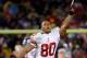 SAN FRANCISCO, CA - JANUARY 22: Victor Cruz #80 of the New York Giants celebrates after the Giants won 20-17 in overtime against the San Francisco 49ers during the NFC Championship Game at Candlestick Park on January 22, 2012 in San Francisco, California. (Photo by Thearon W. Henderson/Getty Images)