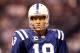 INDIANAPOLIS, IN - JANUARY 08: Quarterback Peyton Manning #18 of the Indianapolis Colts looks on during warm ups against the New York Jets during their 2011 AFC wild card playoff game at Lucas Oil Stadium on January 8, 2011 in Indianapolis, Indiana. (Photo by Andy Lyons/Getty Images)