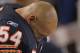 CHICAGO, IL - SEPTEMBER 01: Brian Urlacher #54 of the Chicago Bears sits on the bench during a preseason game against the Cleveland Browns at Soldier Field on September 1, 2011 in Chicago, Illinois. The Bears defeated the Browns 24-14. (Photo by Jonathan Daniel/Getty Images)