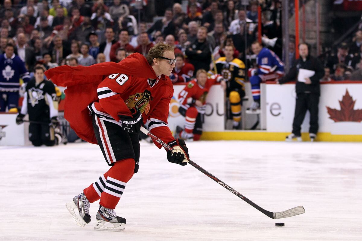 NHL AllStar Skills Competition Watch Kane Break a Puck into Four